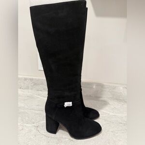 Ann Taylor Black Suede Buckle Boots